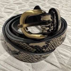 Stylish Snake Print Faux Leather Belt with Gold Buckle 48 inches long